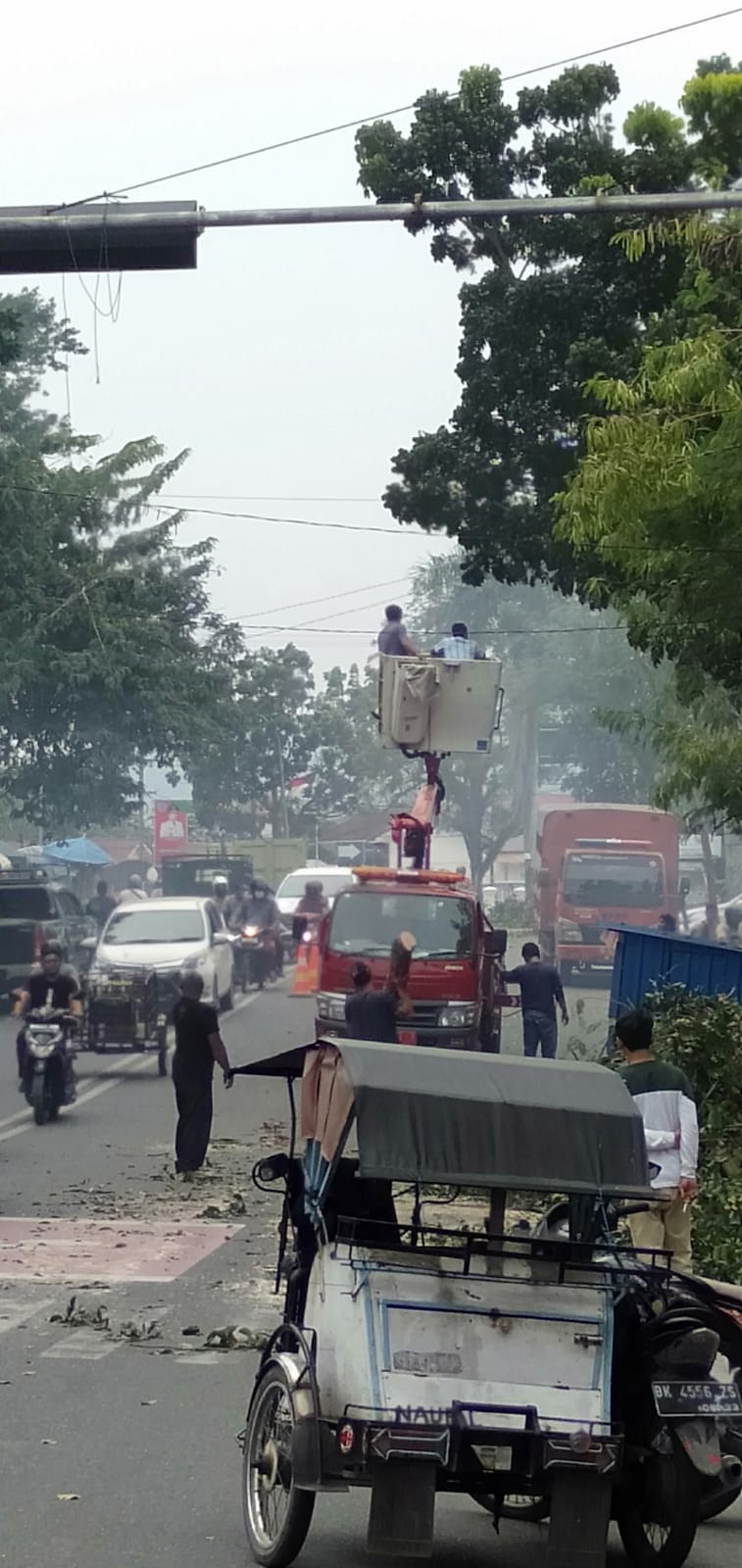 Dishub Labuhanbatu Membersihkan Ranting Pohon di Jalan WR Supratman